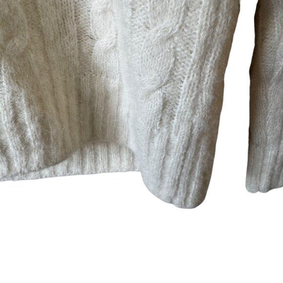 Ganni Cable Knit Keyhole Alpaca Blend Sweater Mock Neck Cut Out Zip Up Ivory - Picture 10 of 16